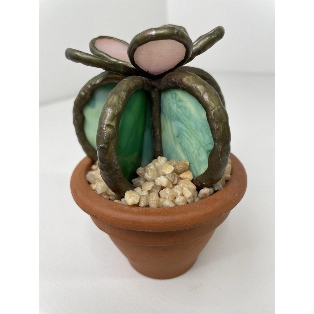 Stained Glass Cactus With Pink Flower Terracotta Pot 5"x3" Handmade Gift Décor - Picture 4 of 14